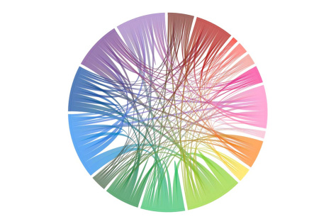 circular plot with a rainbow of interconnecting lines